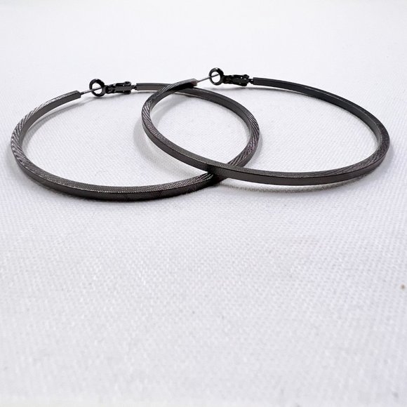 Gunmetal Tone 2.5” Textured Hoop Earrings - Picture 5 of 5